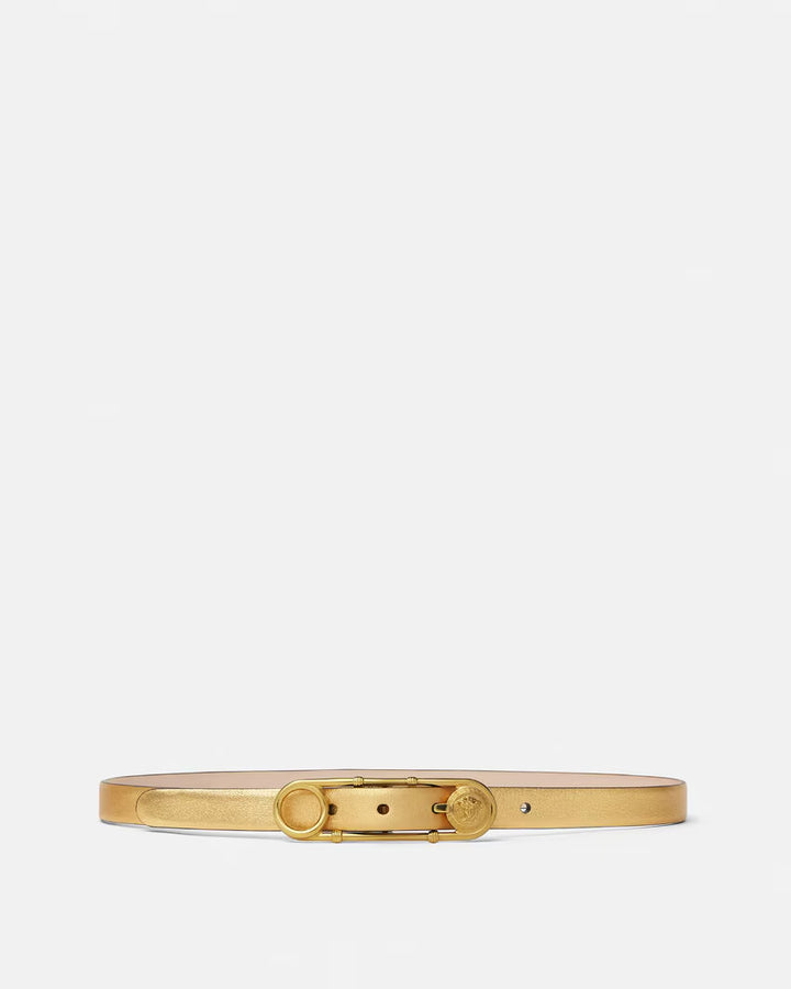 VERSACE Safety Pin Metallic Leather Belt 0.8"