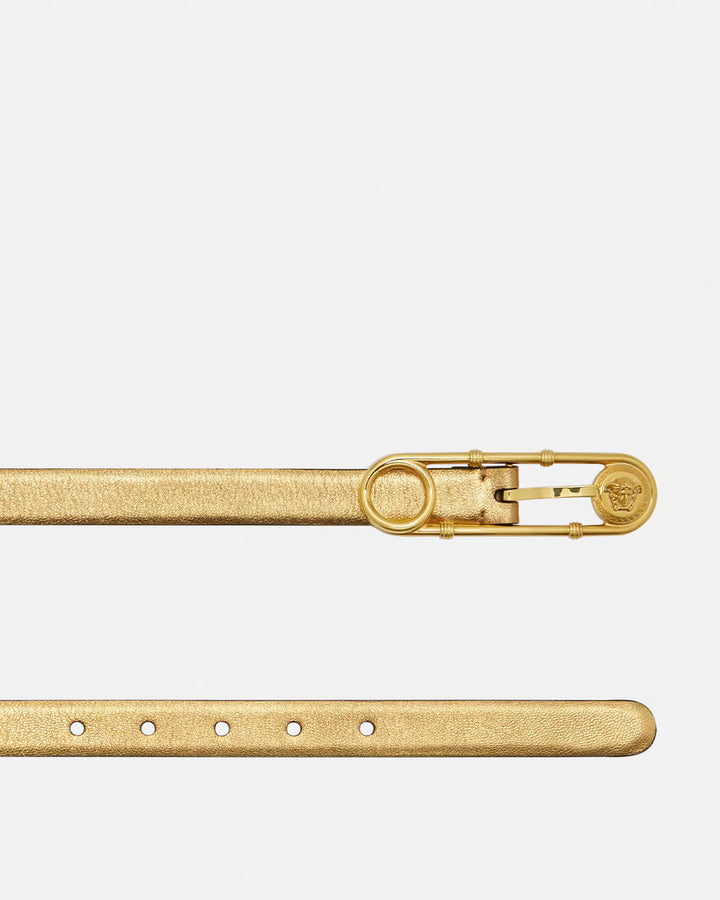 VERSACE Safety Pin Metallic Leather Belt 0.8"