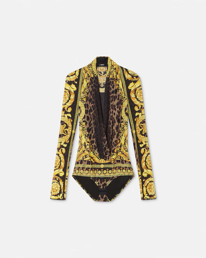 Versace WILD BAROCCO SILK DRAPED BODYSUIT