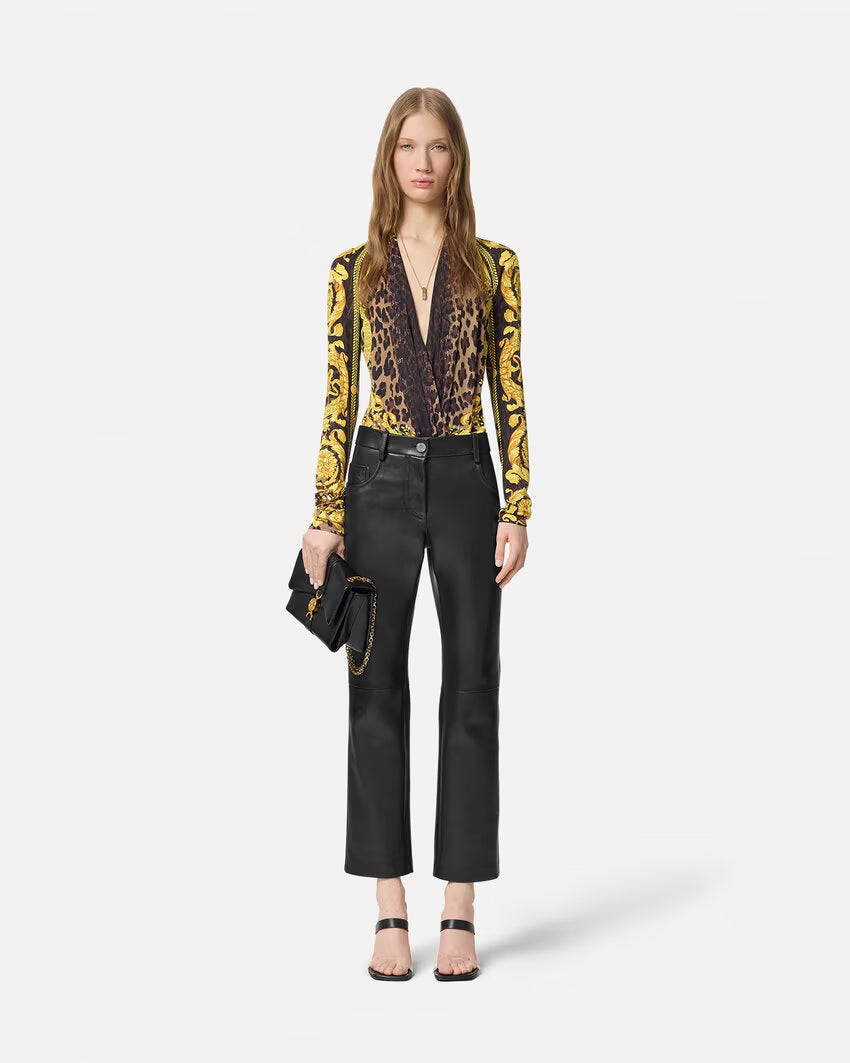 Versace WILD BAROCCO SILK DRAPED BODYSUIT