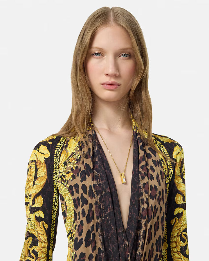 Versace WILD BAROCCO SILK DRAPED BODYSUIT