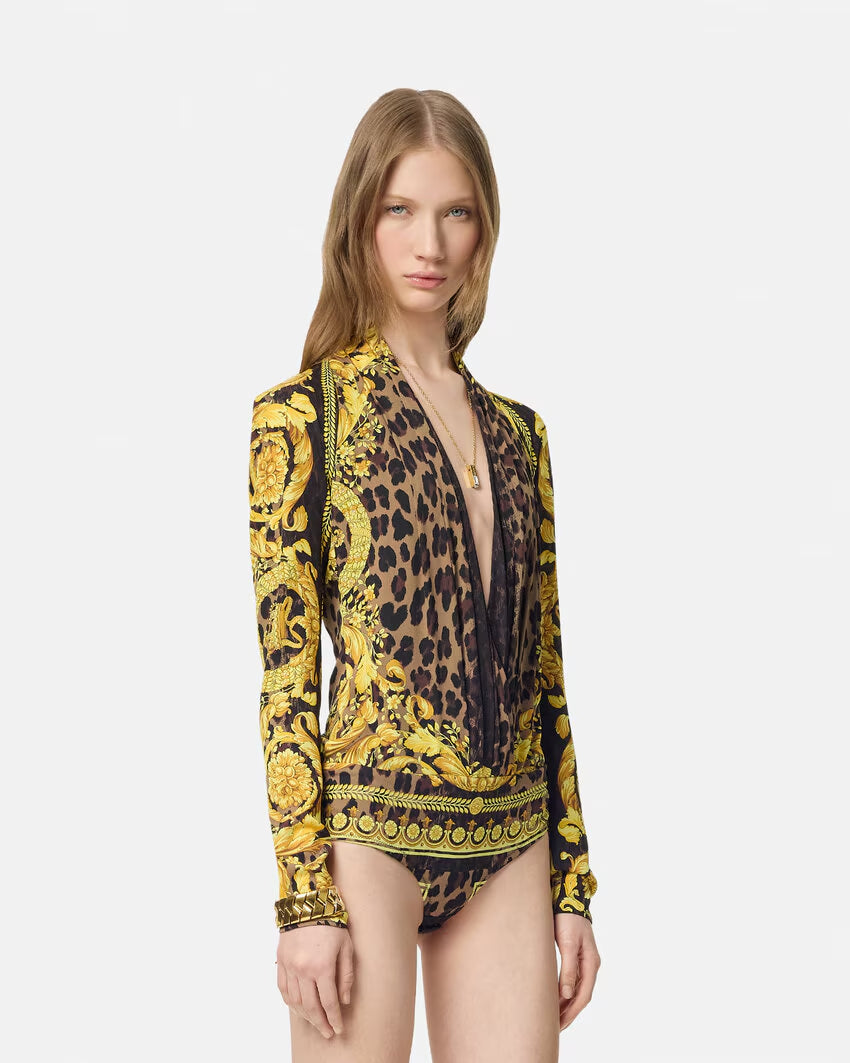 Versace WILD BAROCCO SILK DRAPED BODYSUIT