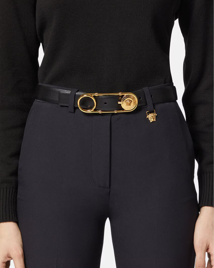 VERSACE Safety Pin Leather Belt 3 cm