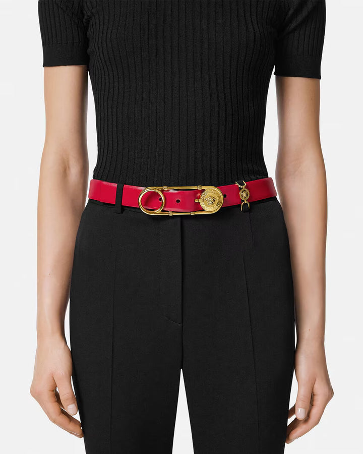 VERSACE Safety Pin Leather Belt 3 cm