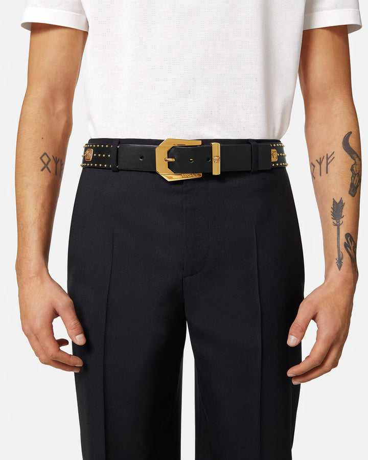 VERSACE Medusa Heritage Studded Leather Belt 4 cm
