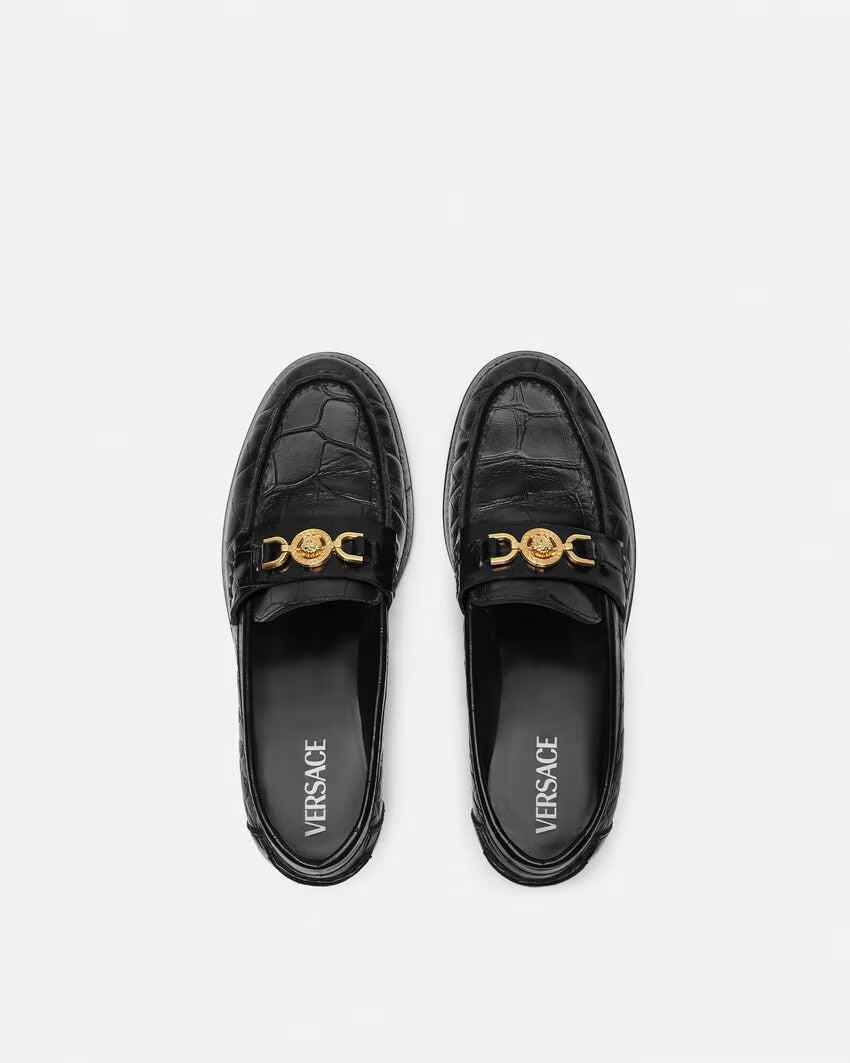 GUCCI Croc-Effect Medusa '95 Loafers