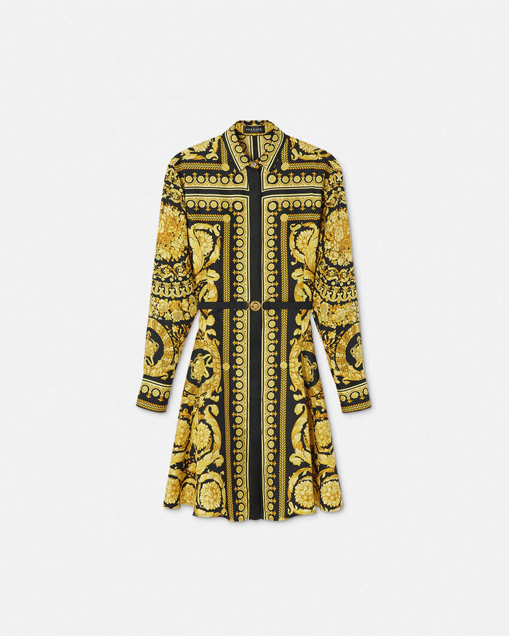 VERSACE BAROCCO SILK MINI SHIRT DRESS