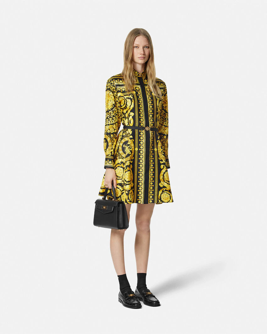 VERSACE BAROCCO SILK MINI SHIRT DRESS
