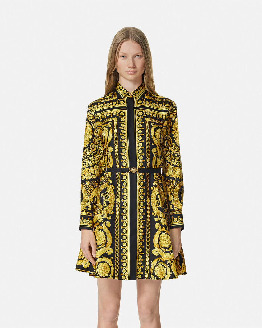 VERSACE BAROCCO SILK MINI SHIRT DRESS