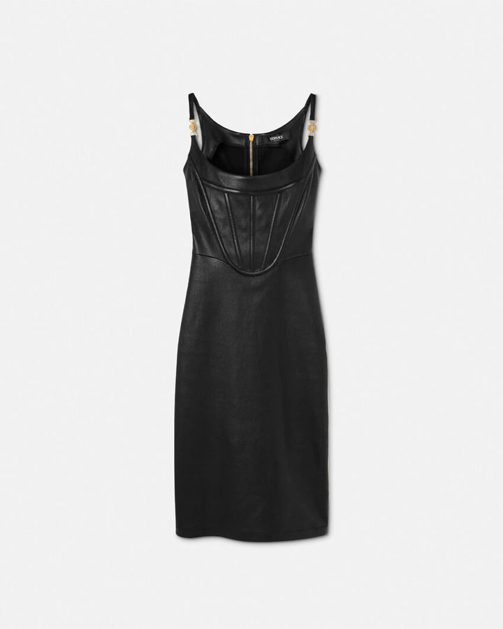 VERSACE MEDUSA '95 CORSET LEATHER MIDI DRESS