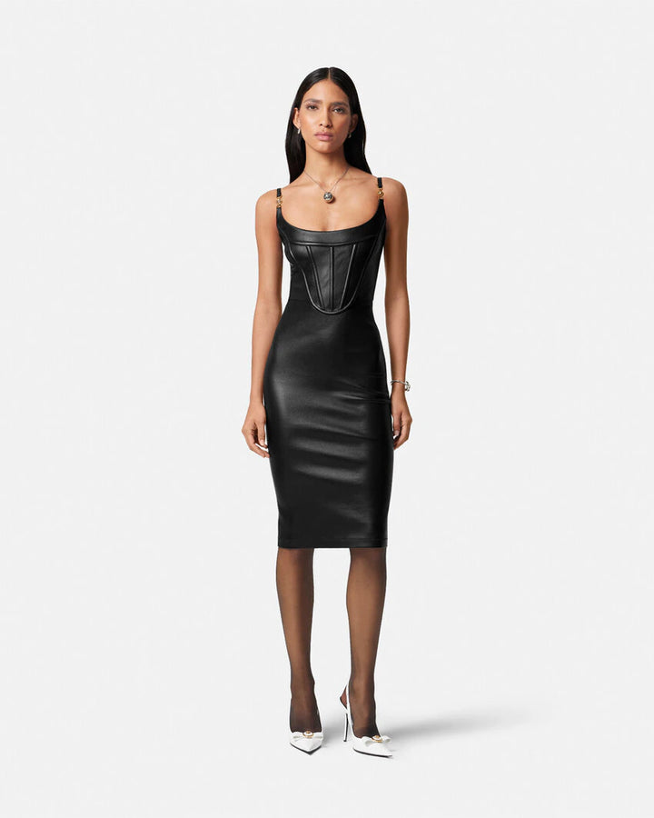 VERSACE MEDUSA '95 CORSET LEATHER MIDI DRESS
