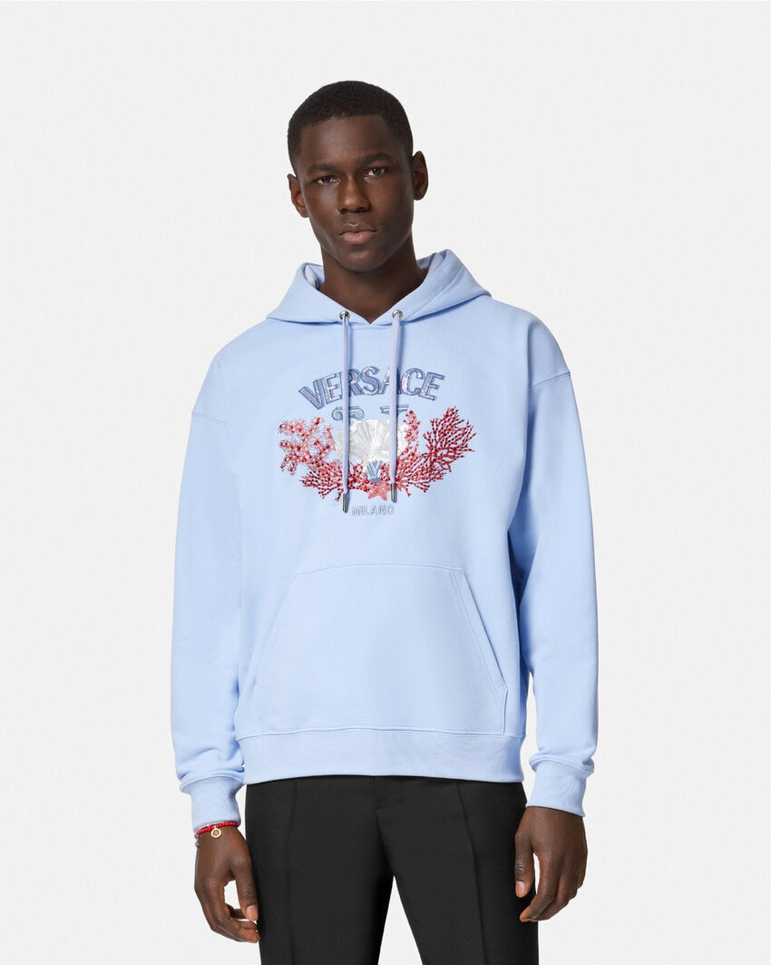 Versace EMBROIDERED UNIVERSITY CORAL HOODIE