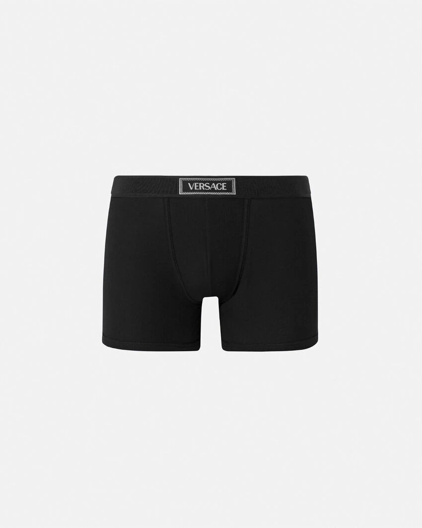 VERSACE 90S VINTAGE LOGO RIBBED LONG TRUNKS