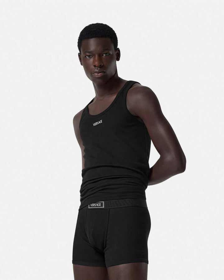 VERSACE 90S VINTAGE LOGO RIBBED LONG TRUNKS