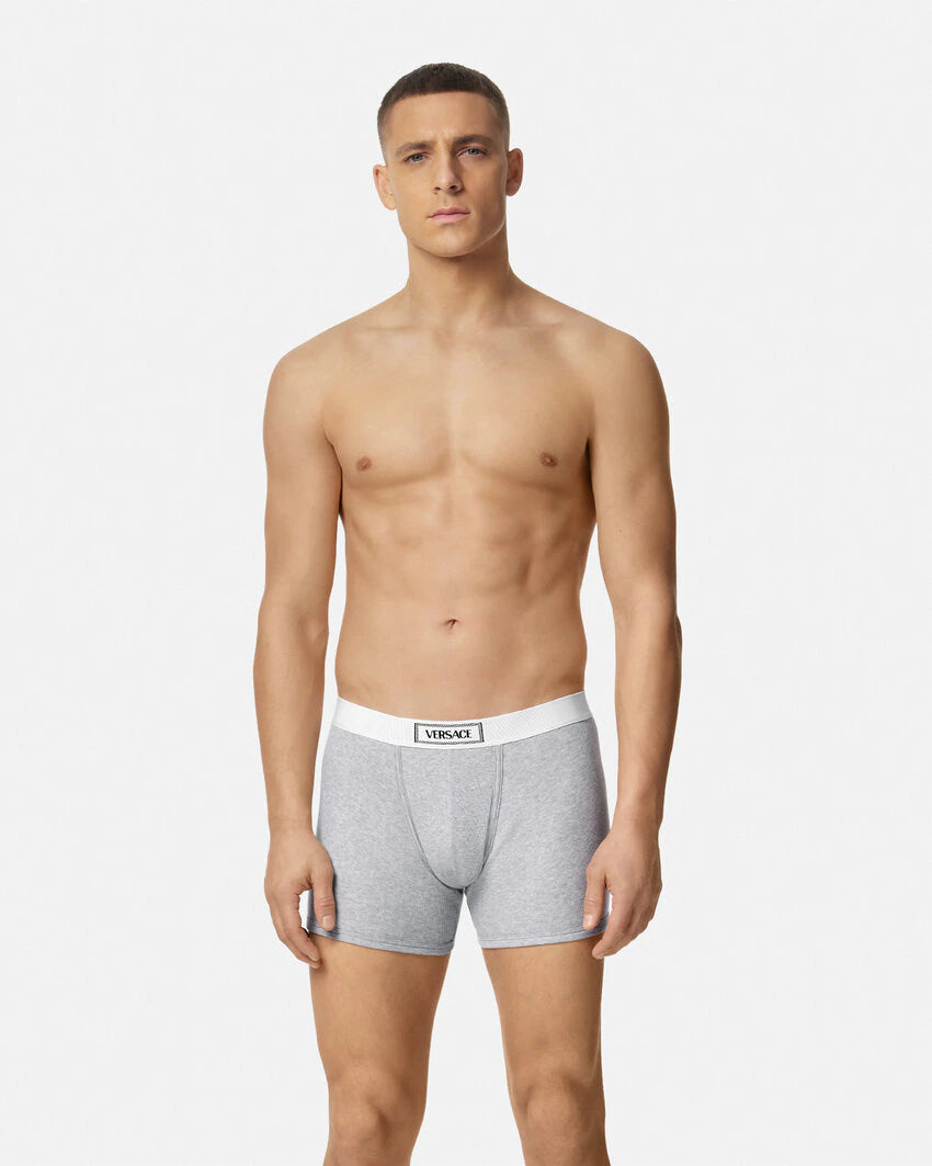 VERSACE 90S VINTAGE LOGO RIBBED LONG TRUNKS