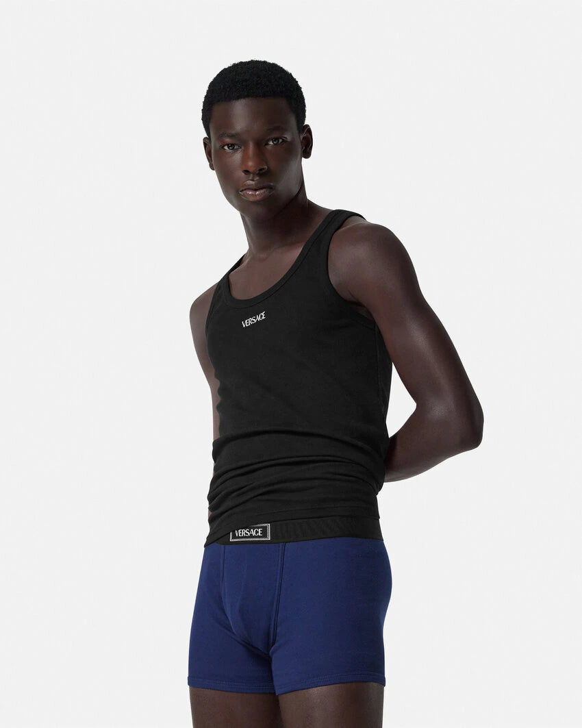 VERSACE 90S VINTAGE LOGO RIBBED LONG TRUNKS