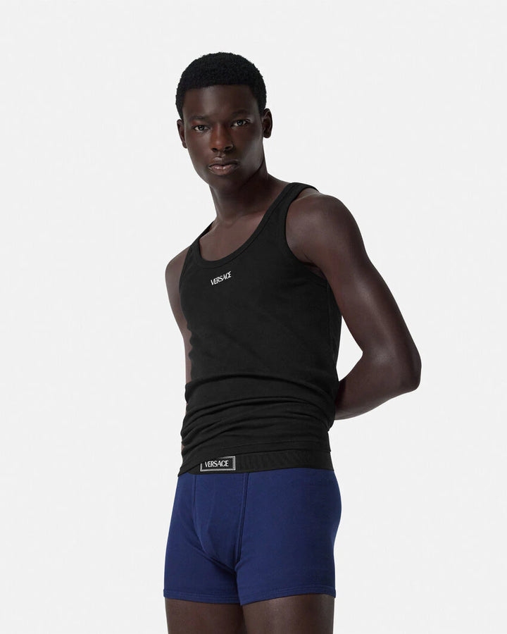 VERSACE 90S VINTAGE LOGO RIBBED LONG TRUNKS