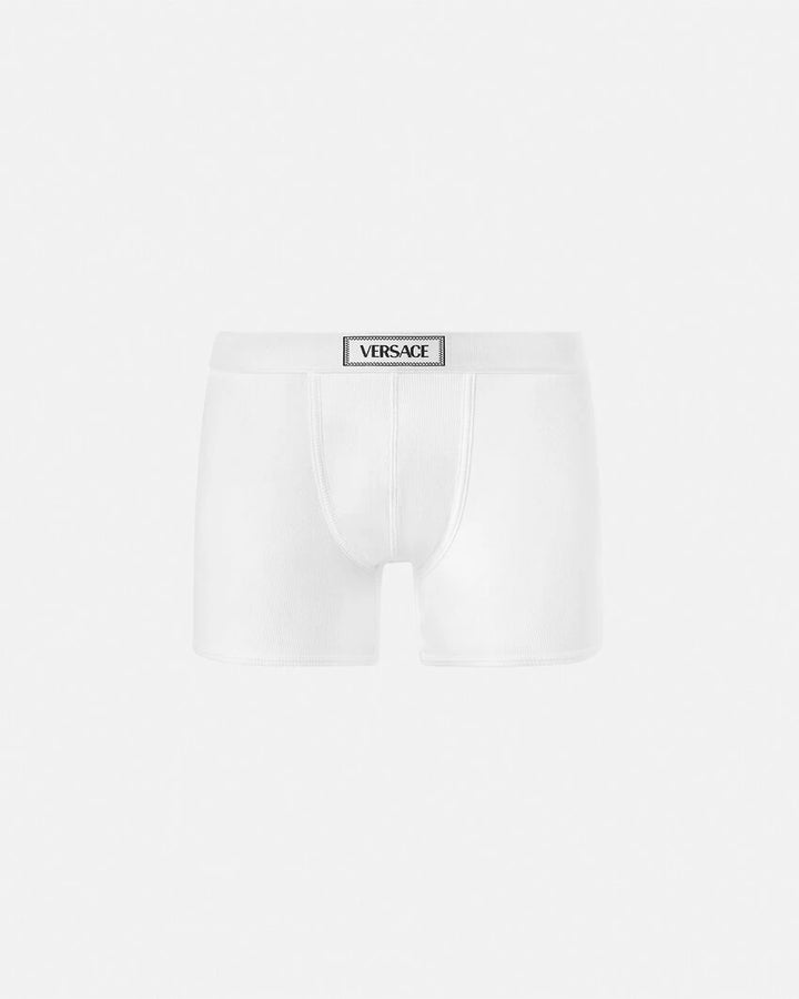 VERSACE 90S VINTAGE LOGO RIBBED LONG TRUNKS