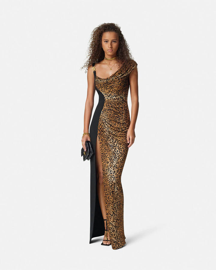 VERSACE LEOPARD MEDUSA '95 DRAPED GOWN