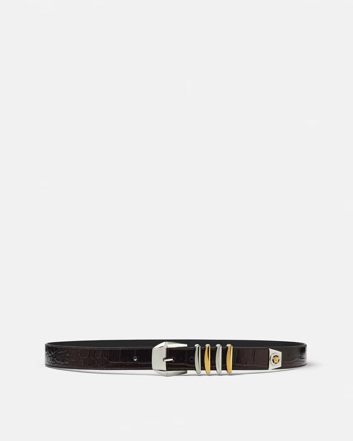 VERSACE Croc-Effect Medusa Heritage Belt 1.2"