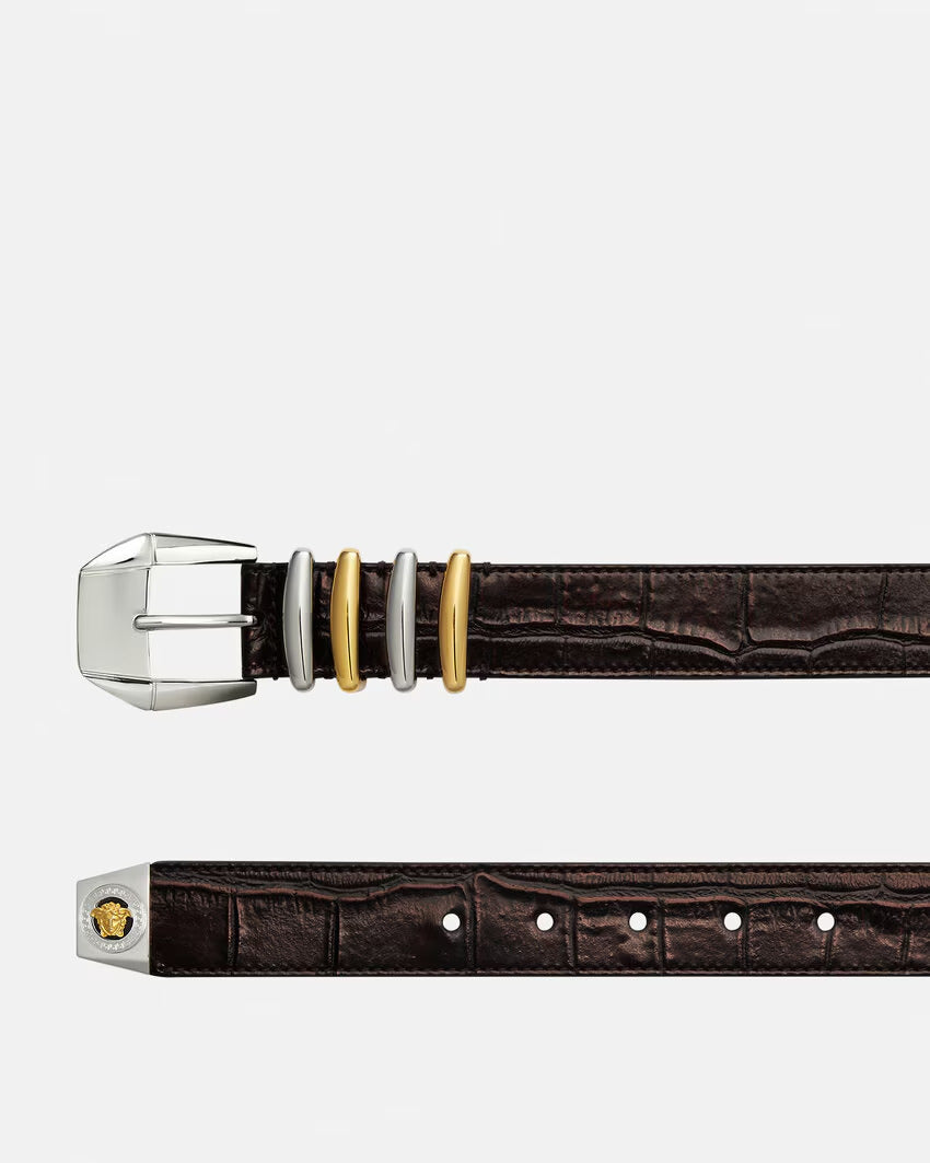 VERSACE Croc-Effect Medusa Heritage Belt 1.2"