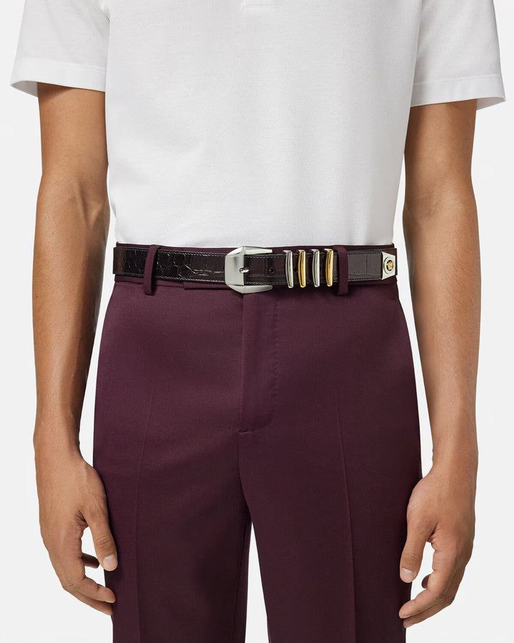 VERSACE Croc-Effect Medusa Heritage Belt 1.2"