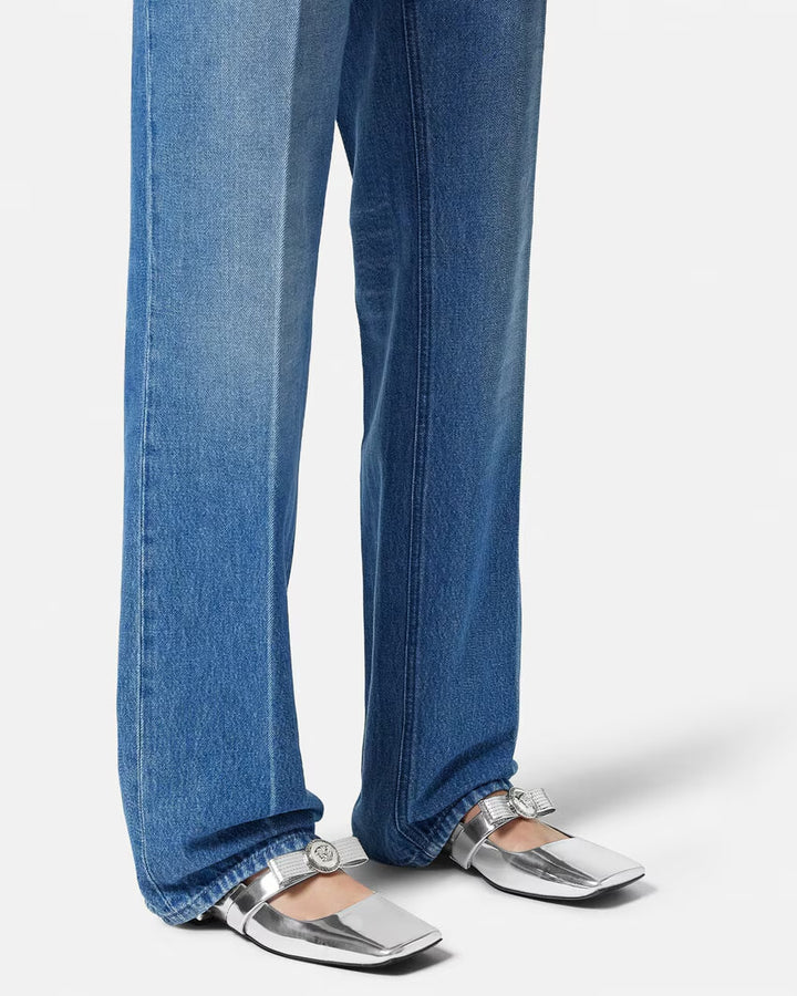 GUCCI Gianni Ribbon Metallic Ballerinas