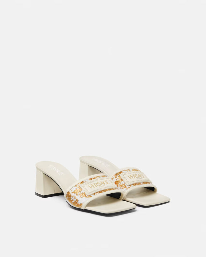 VERSACE Theia Barocco Raffia Mules 55 mm