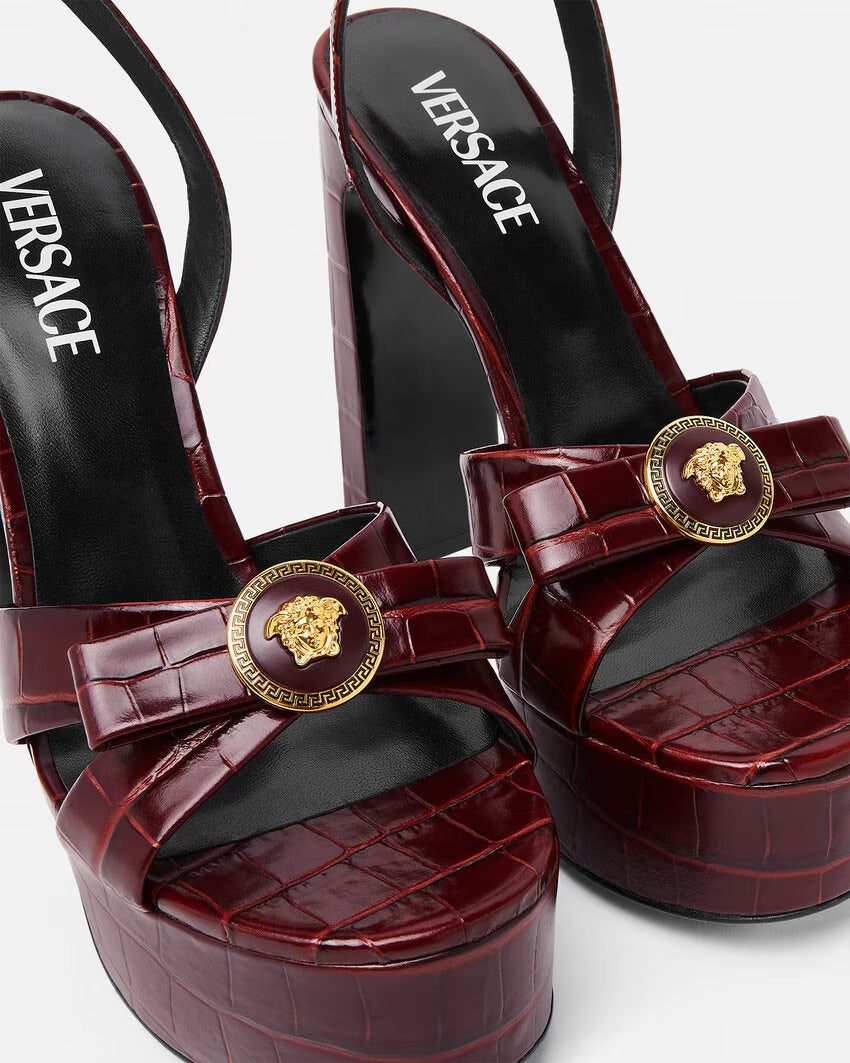 VERSACE Croc-Effect Gianni Ribbon Sandals 140 mm