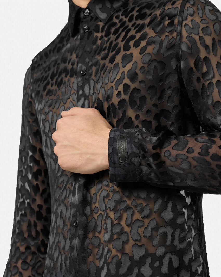 Versace LEOPARD DEVORÉ SILK-BLEND SHIRT