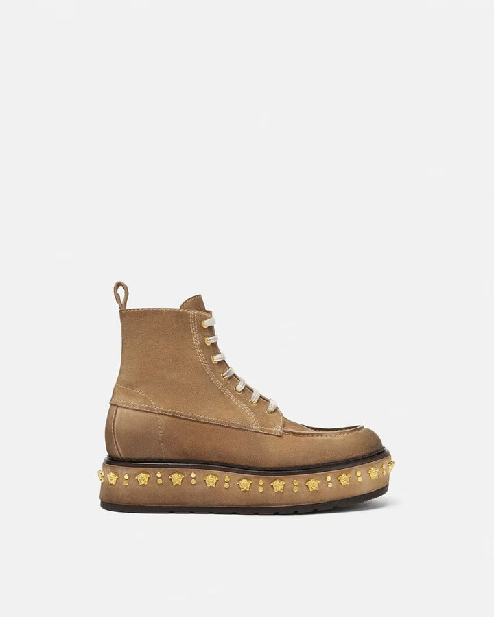 VERSACE Studded Stack Suede Lace-Up Boots