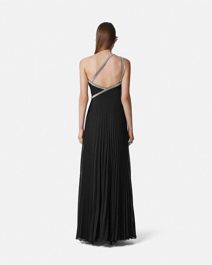 VERSACE CRYSTAL ONE-SHOULDER PLEATED GOWN