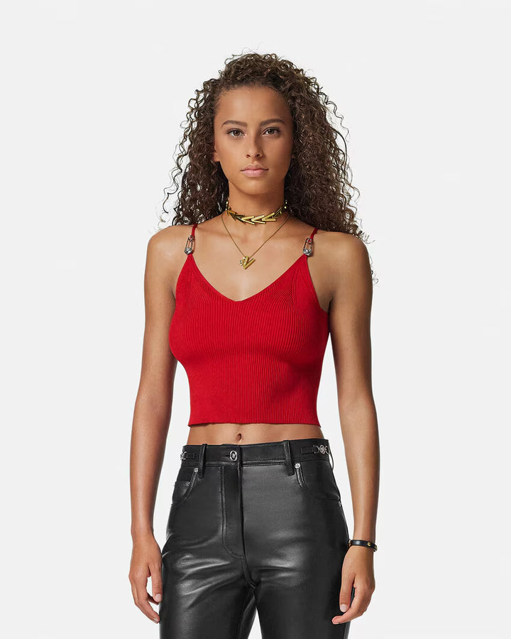 Versace SAFETY PIN KNIT CROP TOP