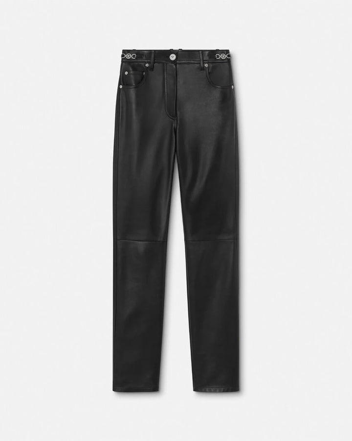 VERSACE PLONGÉ LEATHER STRAIGHT-FIT PANTS