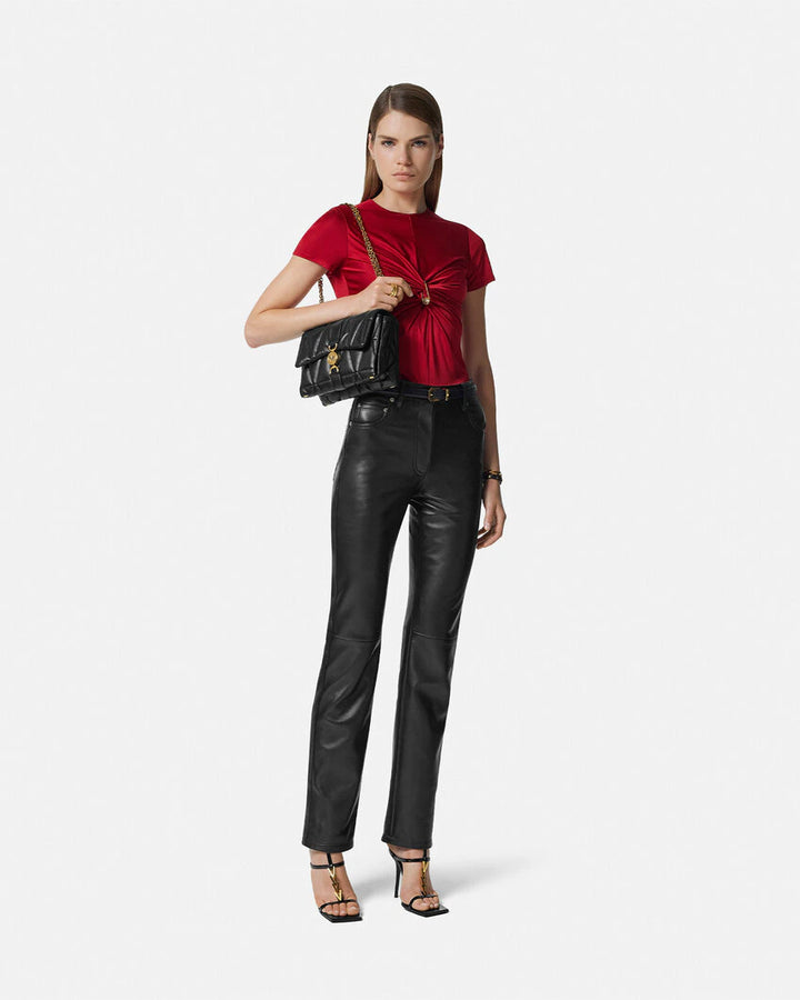 VERSACE PLONGÉ LEATHER STRAIGHT-FIT PANTS