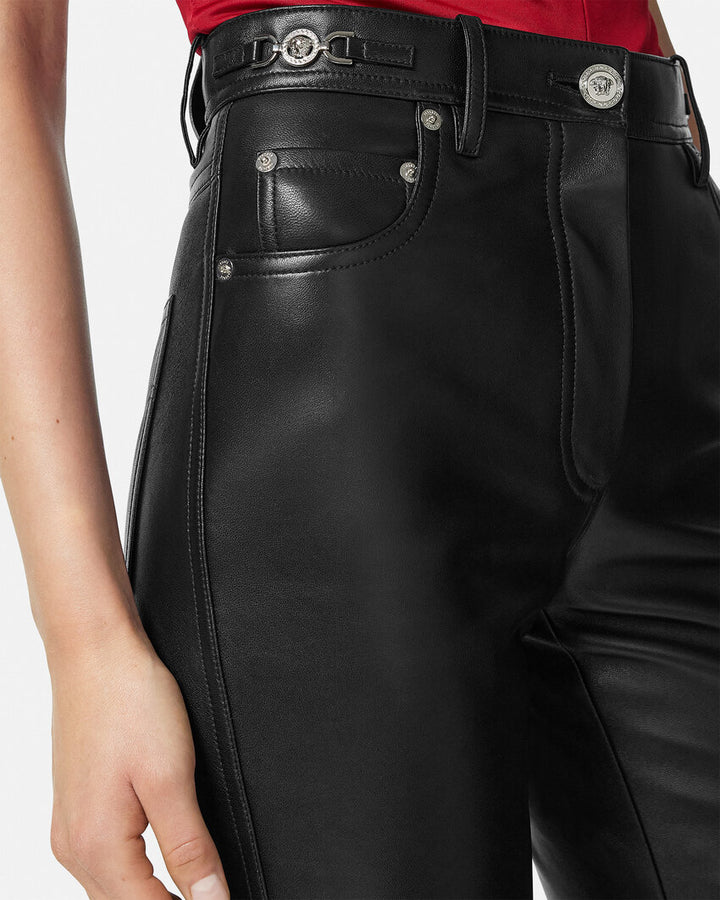 VERSACE PLONGÉ LEATHER STRAIGHT-FIT PANTS