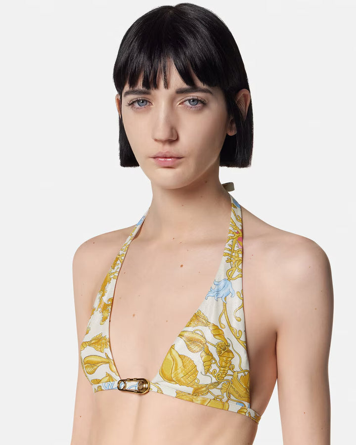 VERSACE Underwater Barocco Metallic Bikini Top