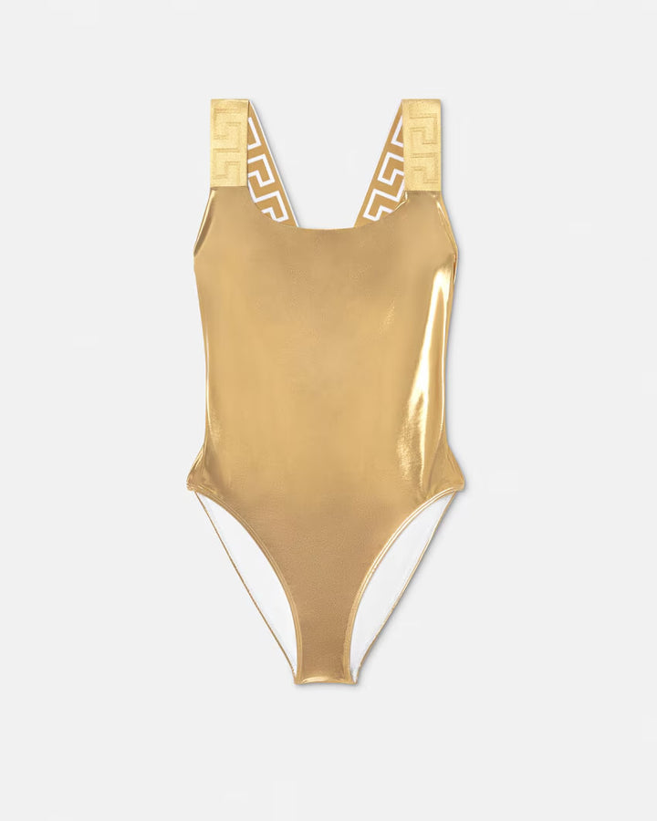 VERSACE Greca Border Metallic One-Piece Swimsuit