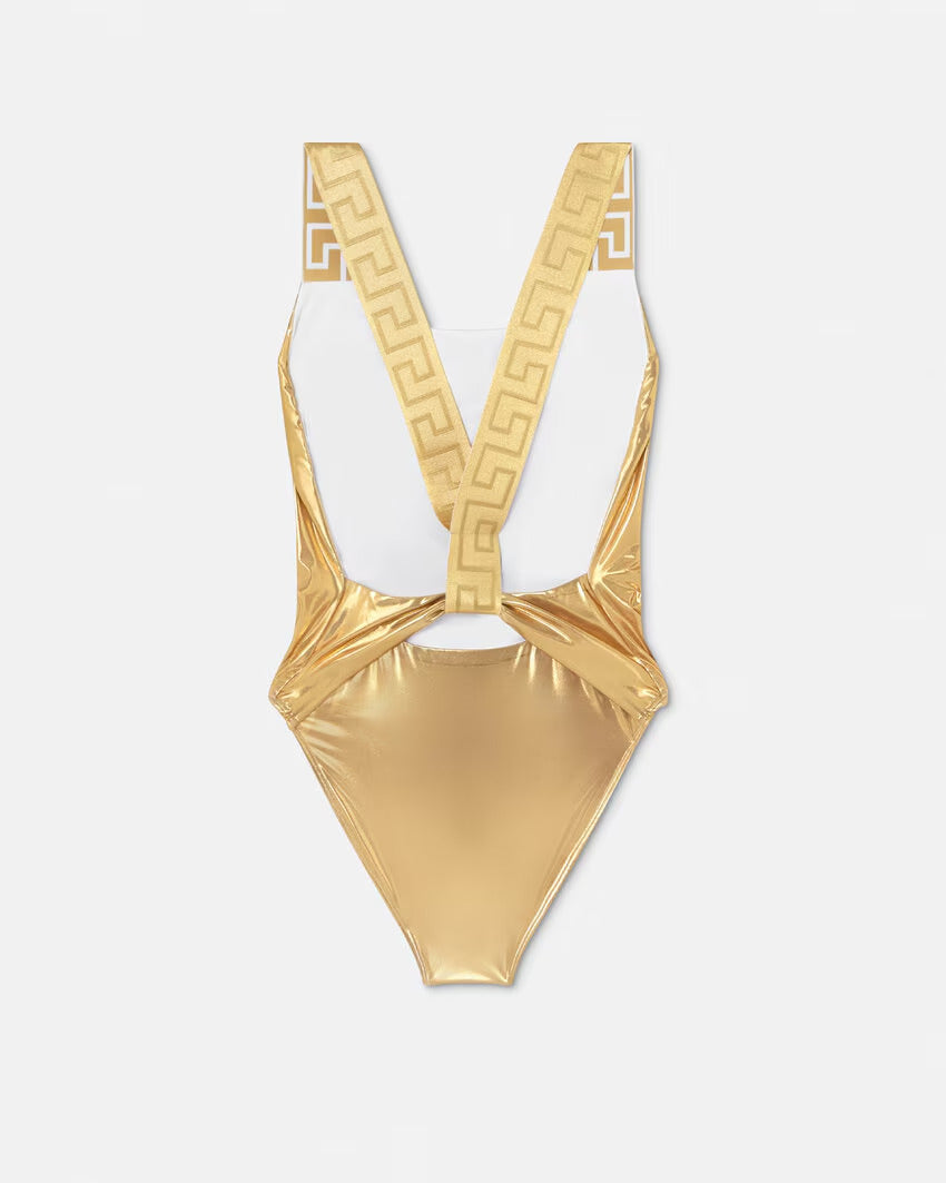 VERSACE Greca Border Metallic One-Piece Swimsuit