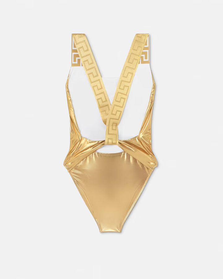 VERSACE Greca Border Metallic One-Piece Swimsuit