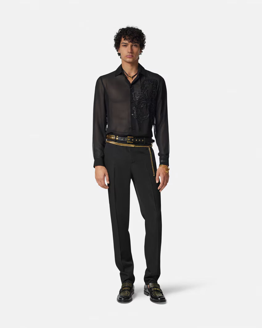Versace EMBROIDERED BAROCCO LEAF GEORGETTE SHIRT