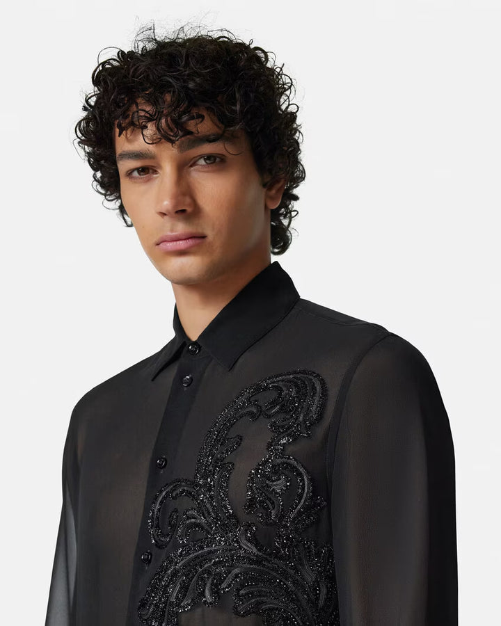 Versace EMBROIDERED BAROCCO LEAF GEORGETTE SHIRT