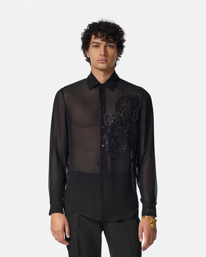 Versace EMBROIDERED BAROCCO LEAF GEORGETTE SHIRT