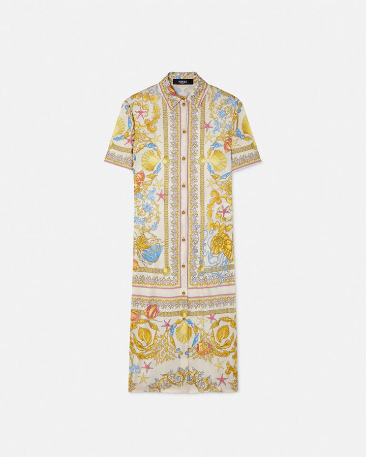 VERSACE UNDERWATER BAROCCO FITTED MIDI SHIRT DRESS