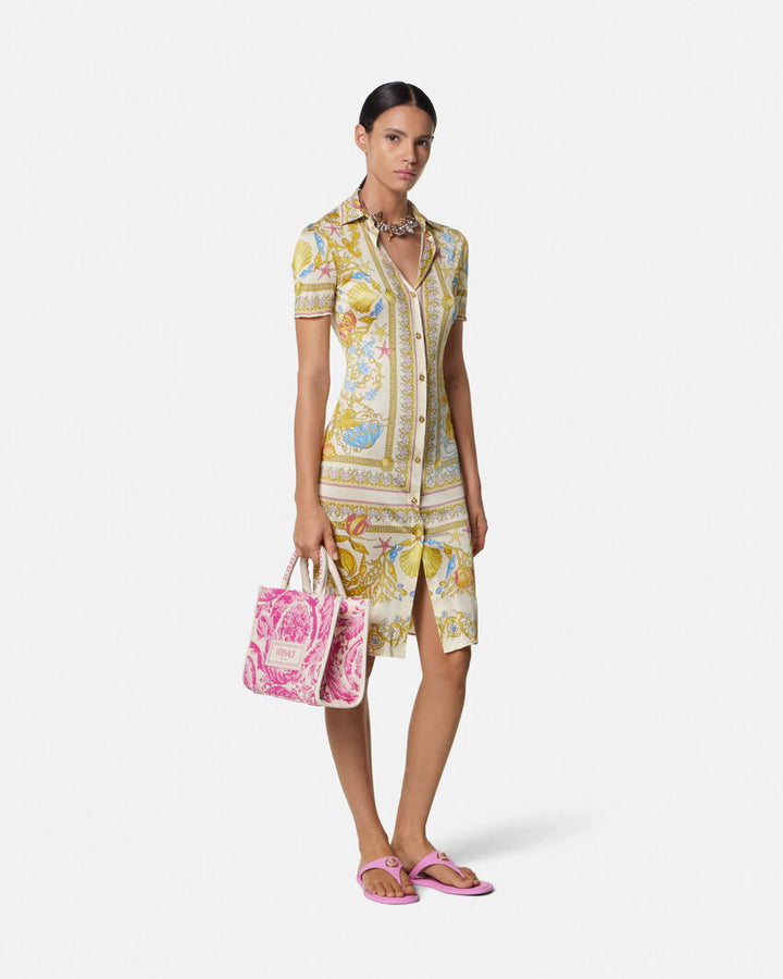 VERSACE UNDERWATER BAROCCO FITTED MIDI SHIRT DRESS