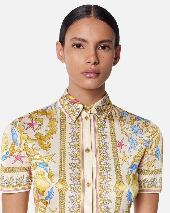 VERSACE UNDERWATER BAROCCO FITTED MIDI SHIRT DRESS