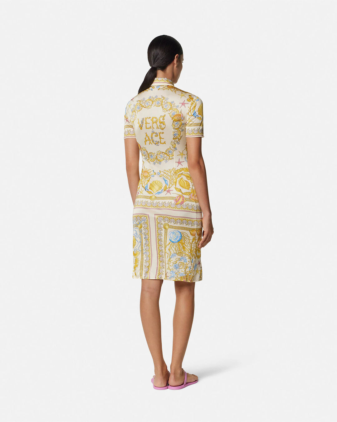 VERSACE UNDERWATER BAROCCO FITTED MIDI SHIRT DRESS