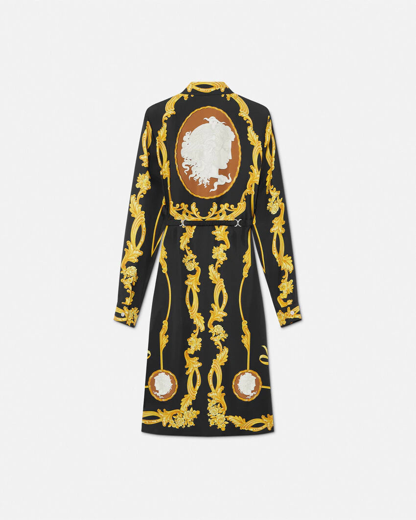VERSACE CAMEO SILK MIDI SHIRT DRESS