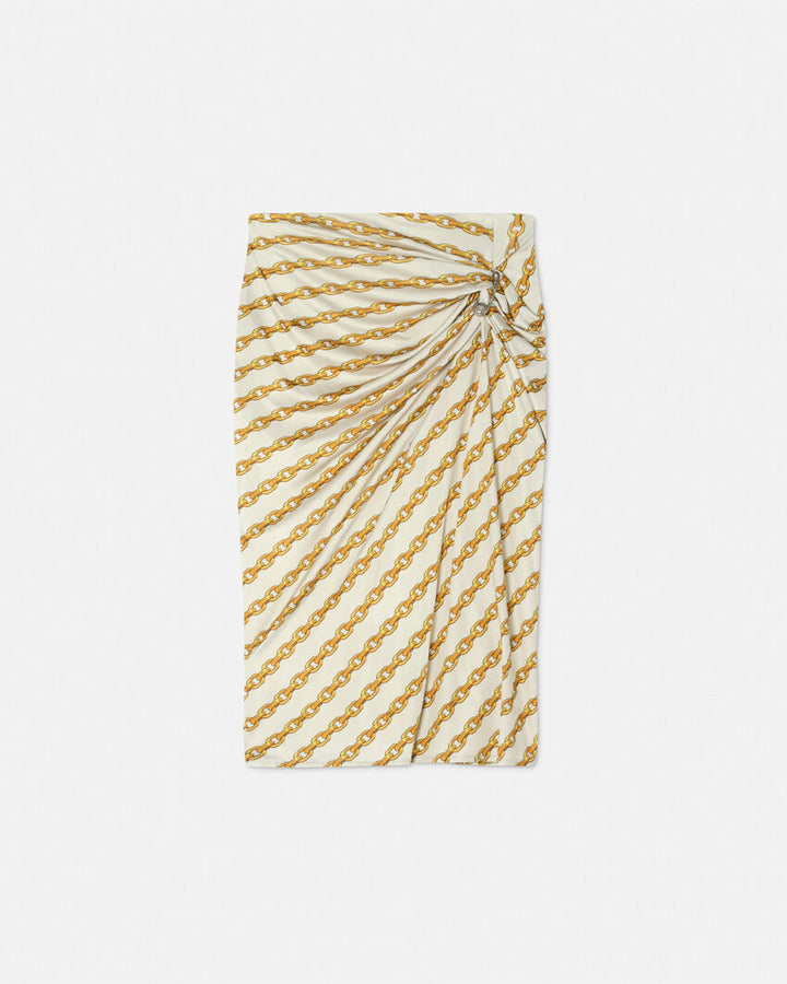 VERSACE CHAIN STRIPES GATHERED MIDI SKIRT