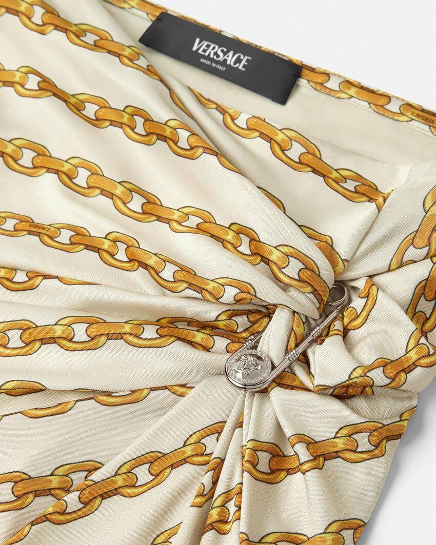 VERSACE CHAIN STRIPES GATHERED MIDI SKIRT